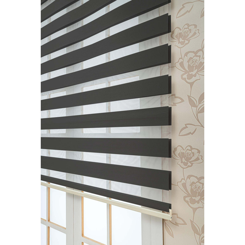  Zebra Semi-Sheer and Blackout Roller Shade, 36"W x 72"L, Black