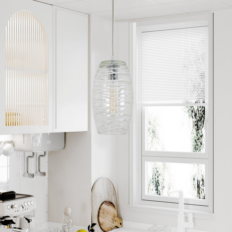 Luminaire suspendu 1 lumière Aref avec verre soufflé à la main pour salle à manger ou îlot de cuisine Aref, Blanc