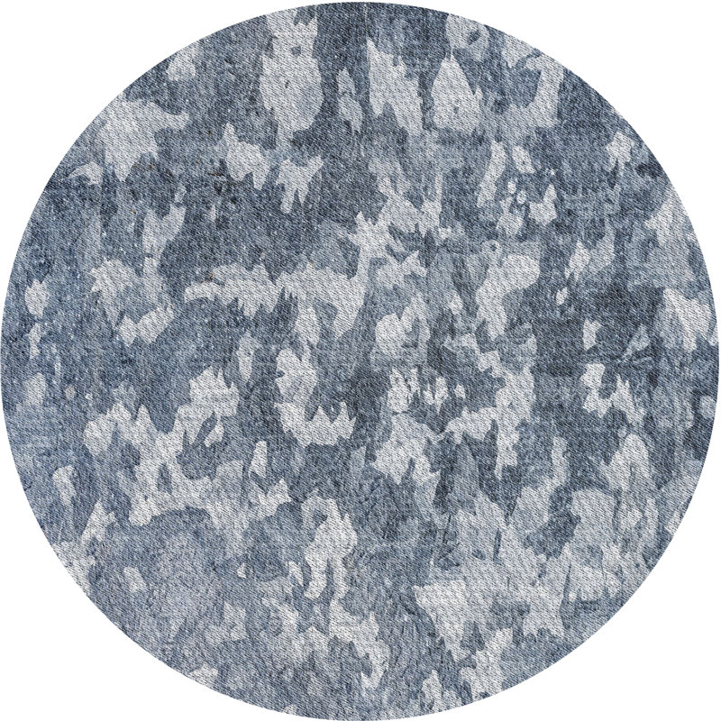 Tapis bleu tissé à la machine, Rond 7 pi