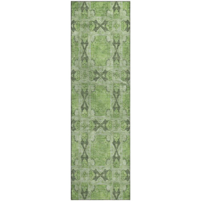 Premium Machine Washable Cerrito AMF564 Green Rug, Runner 2'3" x 7'6"
