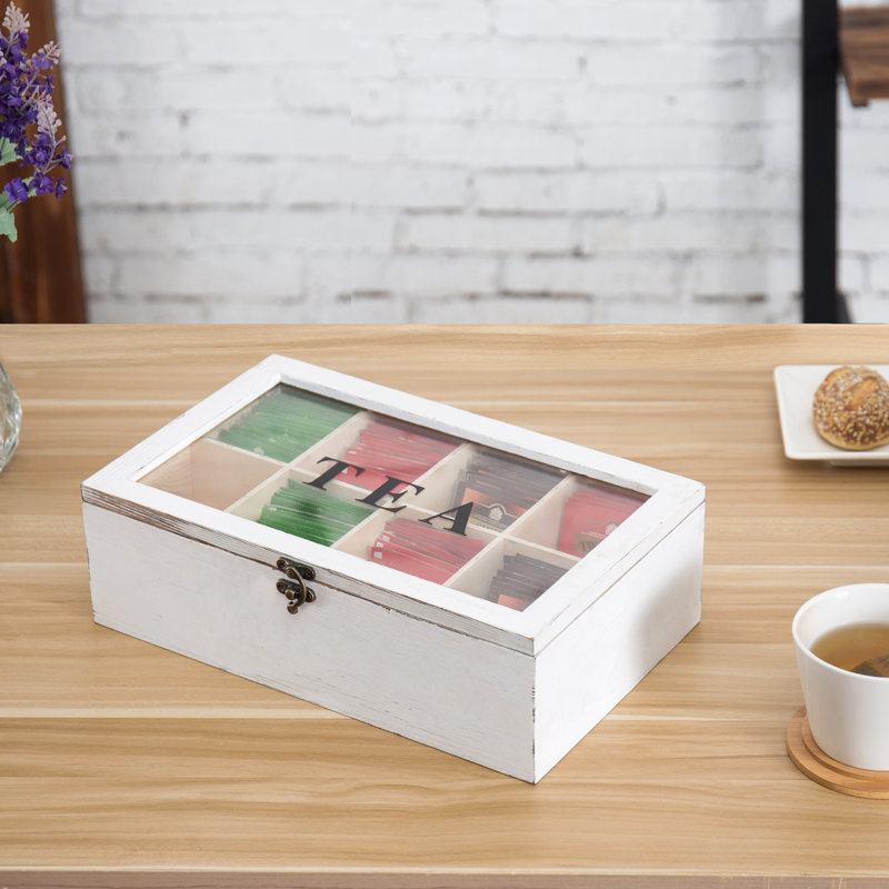 8 Slot Sold Wood Tea Box, 3.89" H x 12.71" W x 7.48" D