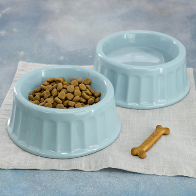 Martha Stewart Pet Perfection Stoneware 2 Pack Pet Bowl Set in Light Blue