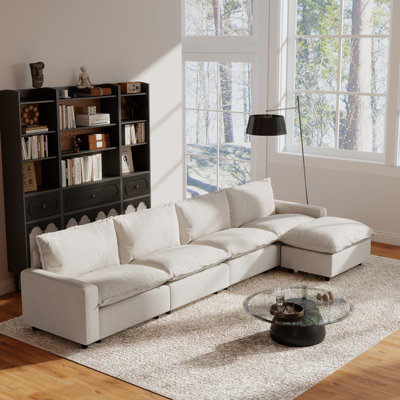 Moncada 5-Piece Upholstered Modular Linen Fabric Sectional With Ottoman