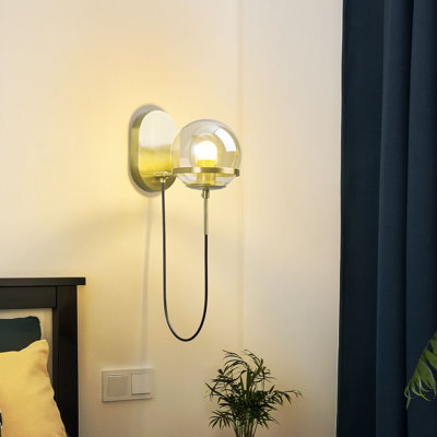 Modern Amber Glass Globe Wall Sconce - Gold Fixture for Bedroom & Bathroom