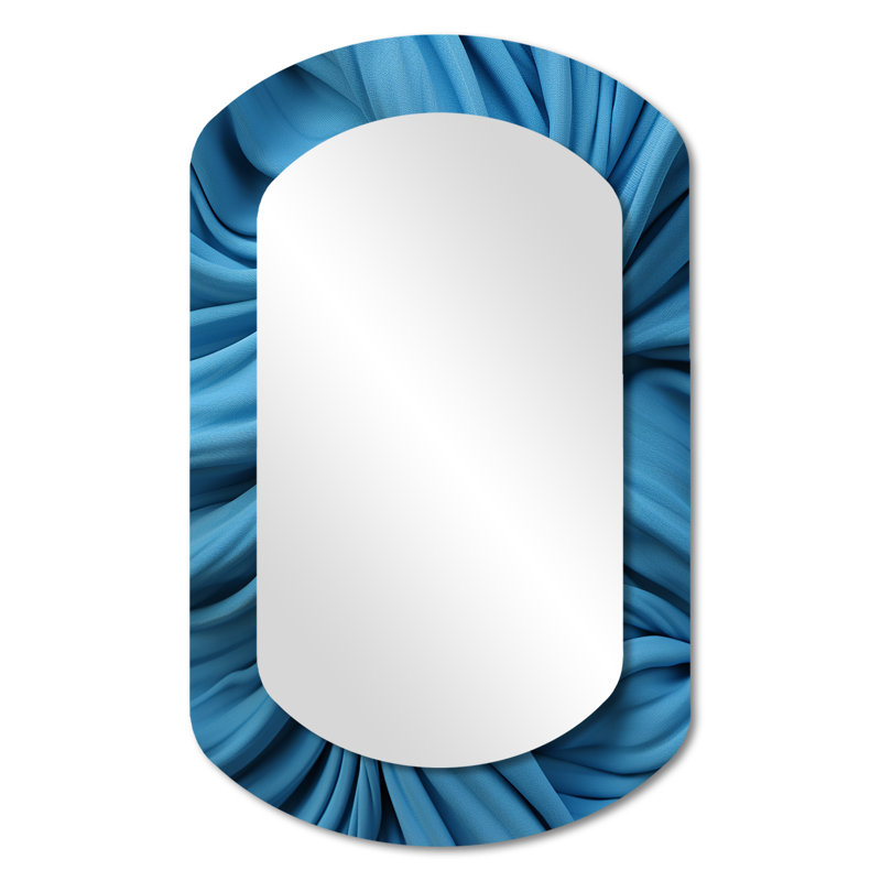 Silk abstract Fractal blue - Abstract Asymmetrical Decorative Mirror, Modern Cylinder Wall Mirror, Printed Metal Art
