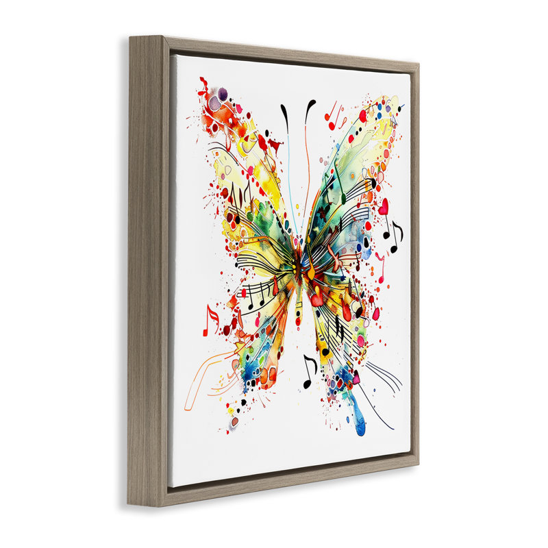  «Musical Song Butterfly» encadrée par Floater, H 25 po x l 25 po, Cadre flottant orme Montalcino