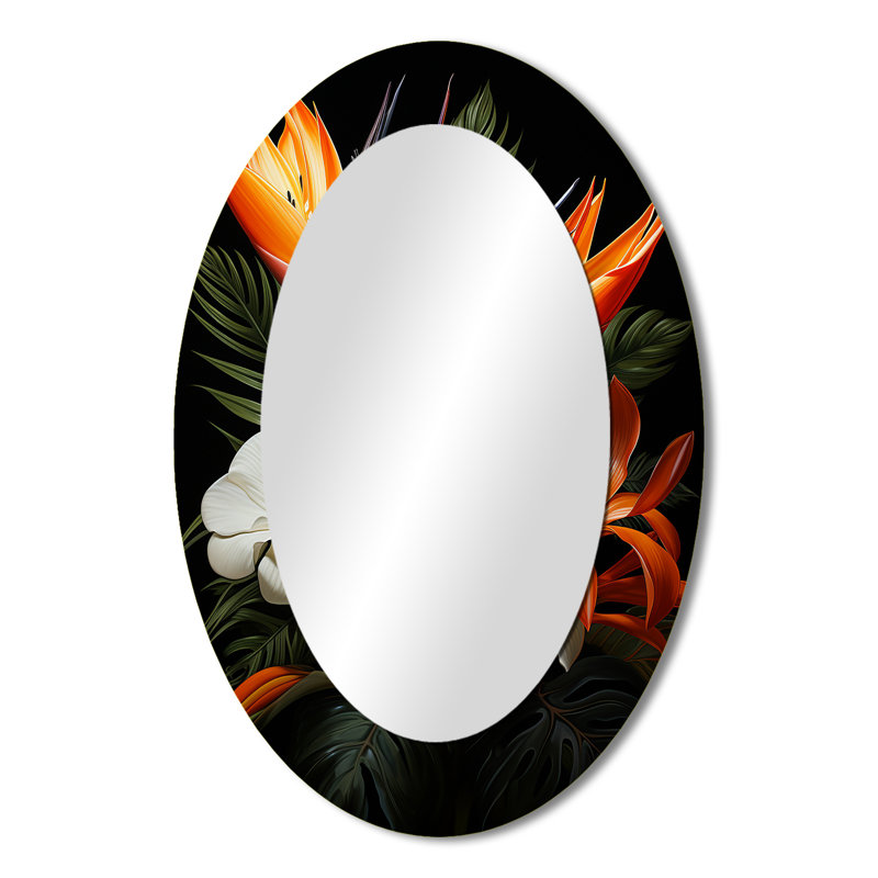 Birds Of Paradise Paradise I - Miroir décoratif floral ovale sur métal, 36 po x 24 po