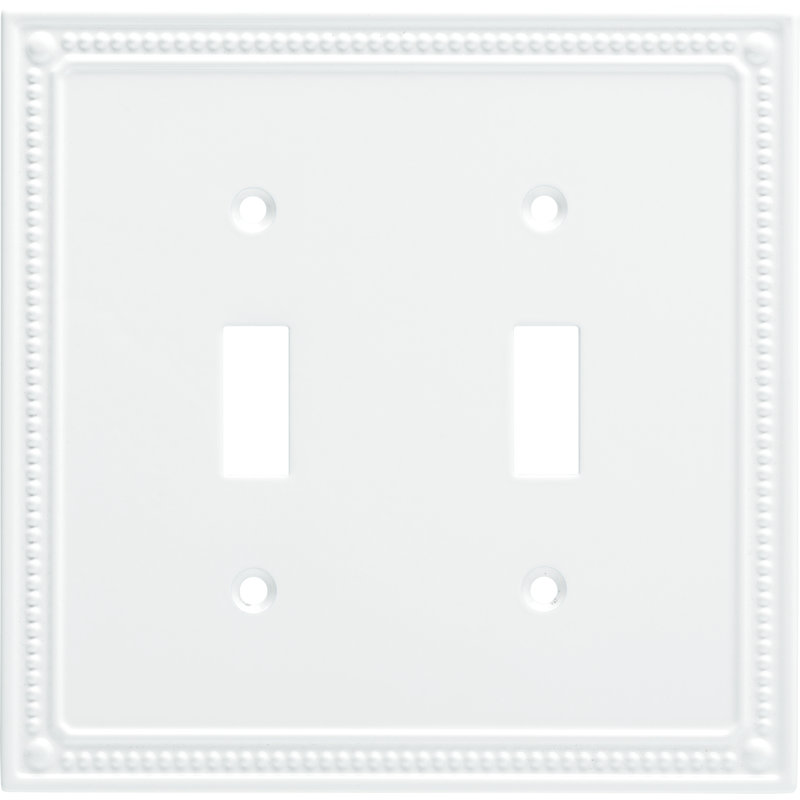 Classic Beaded 2-Gang Toggle Light Switch Wall Plate, Pure White