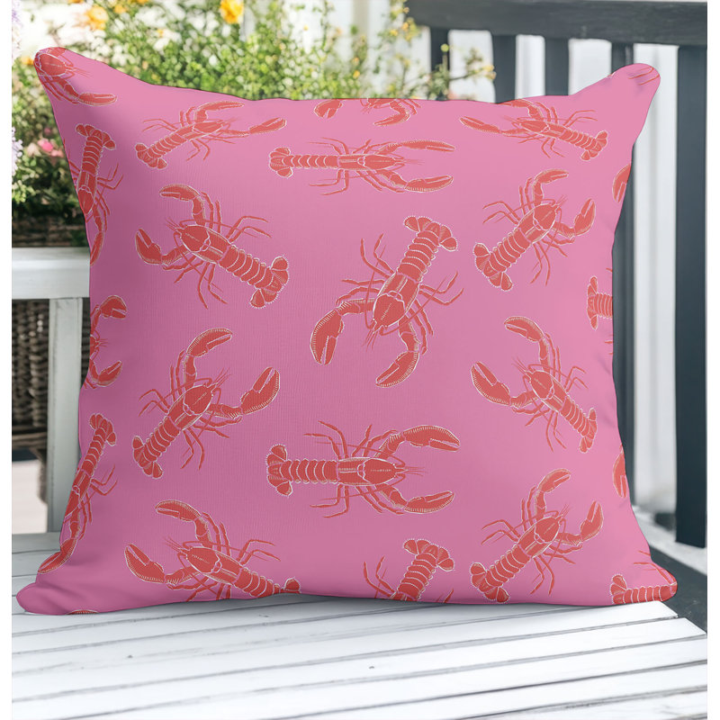 Coussin décoratif d'extérieur Lobster, Carré 16 po, Rose/rouge
