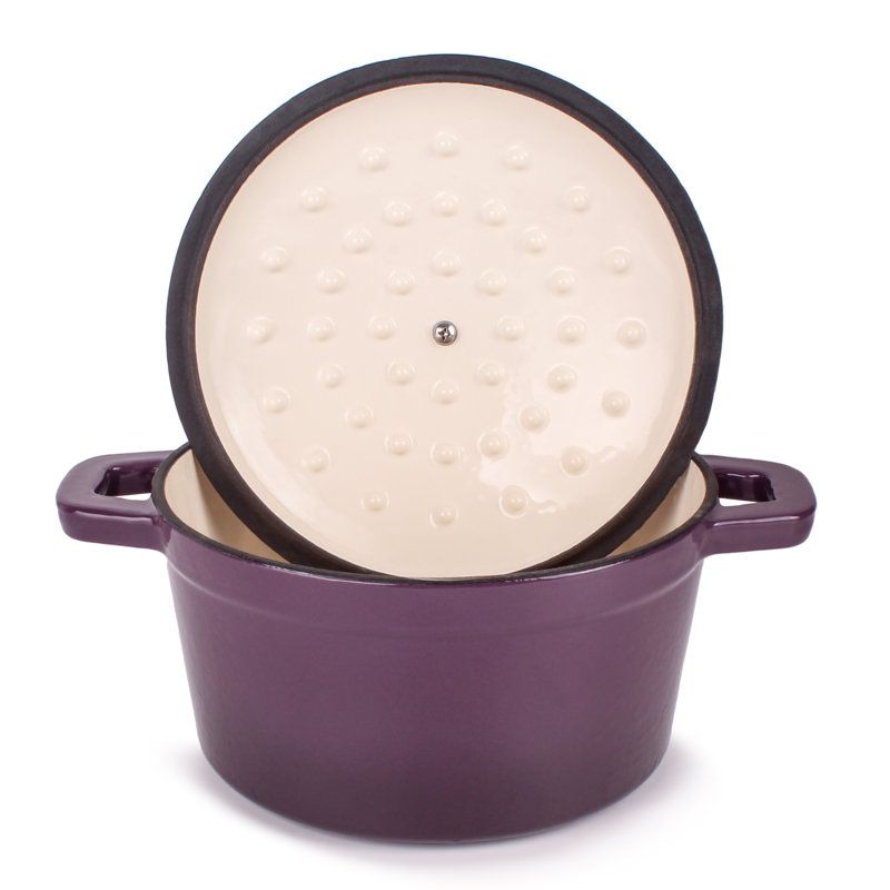 BergHOFF Neo 3pc Cast Iron Cookware Set, Grill Pan & Round Dutch Oven, Purple