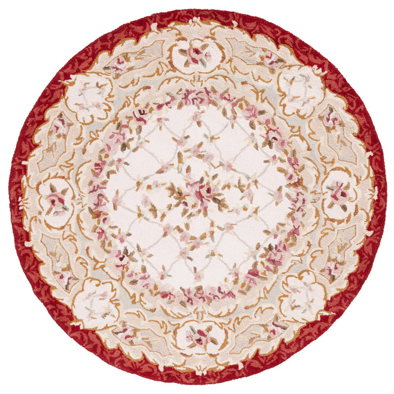 Brayton Hand Hooked Wool Pile Floral Rug, Round 4'