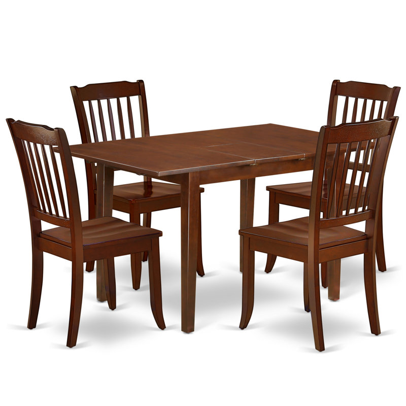 L'ensemble 5 pièces de table et chaises de cuisine comprend une table de salle à manger rectangulaire avec rallonge papillon et 4 chaises, acajou