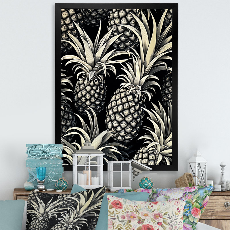 Doux ananas juteux délice III sur toile, Cadre photo noir, H 40 po x l 30 po x P 1,5 po