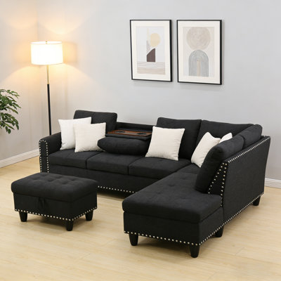 Convertible L-Shaped Couch With Movable Storage Ottoman – Space-Saving Design