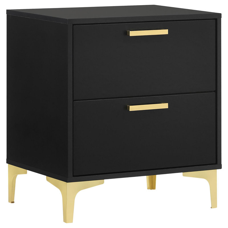 2-Drawer Rectangular Nightstand, Black