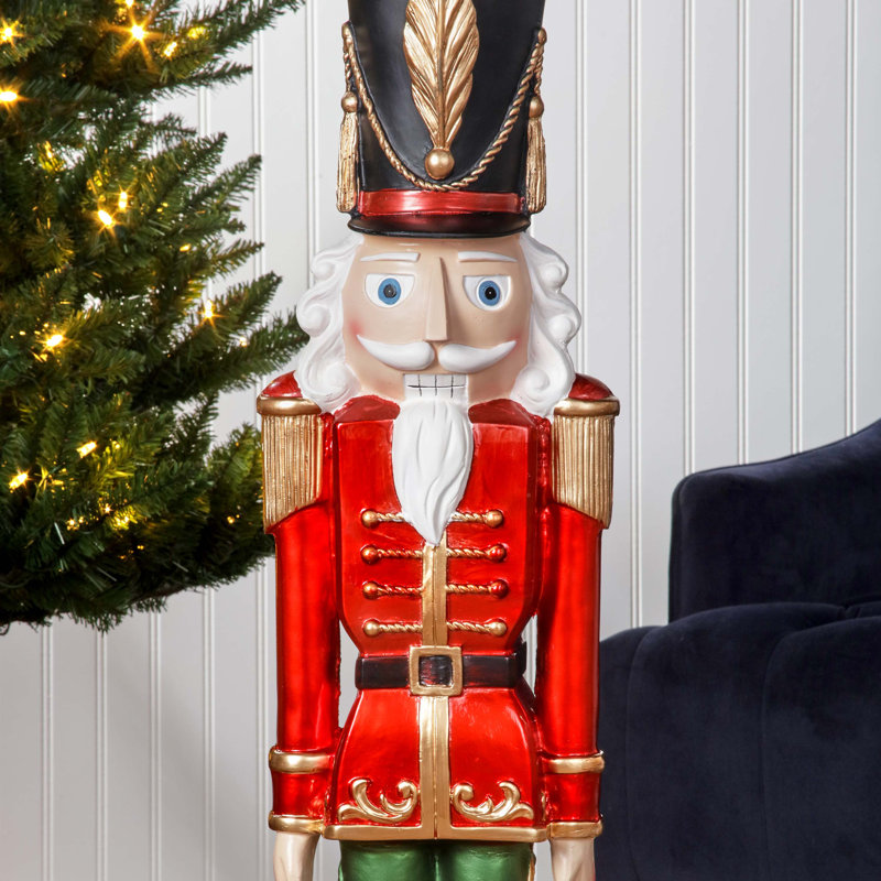 37-Inch Red and Green Resin Christmas Nutcracker Statue