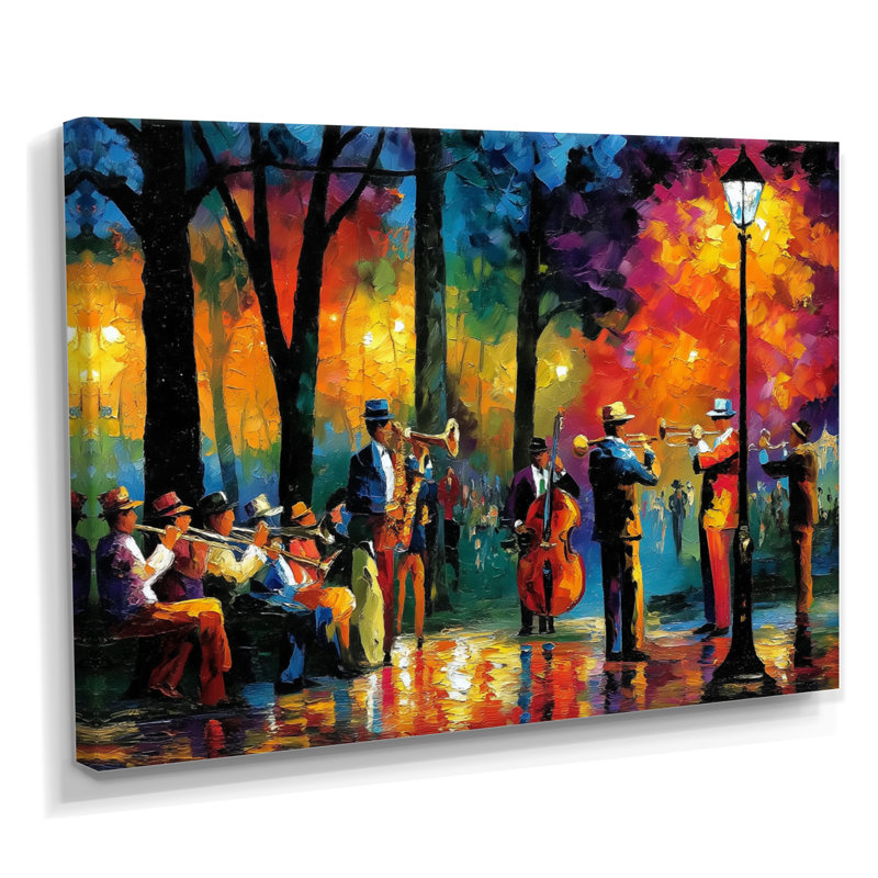 «Outdoor Jazz Music In Paris - Music Jazz», reproduction d'art sur toile jaune rétro, H 34 po x l 44 po, Toile tendue