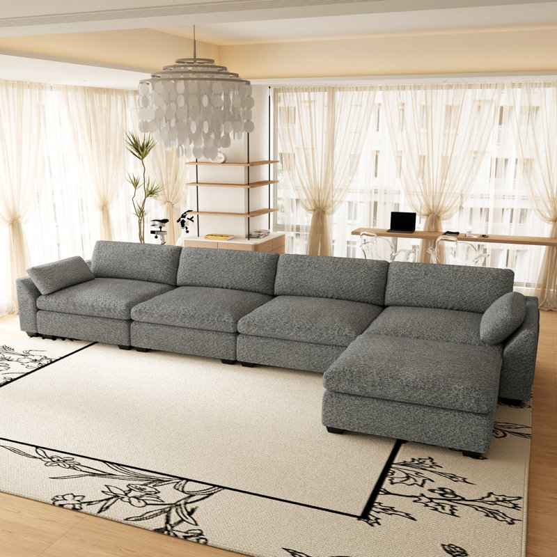 Canapé 4 places imperméable en chenille avec pouf amovible, Light Gray Chenille