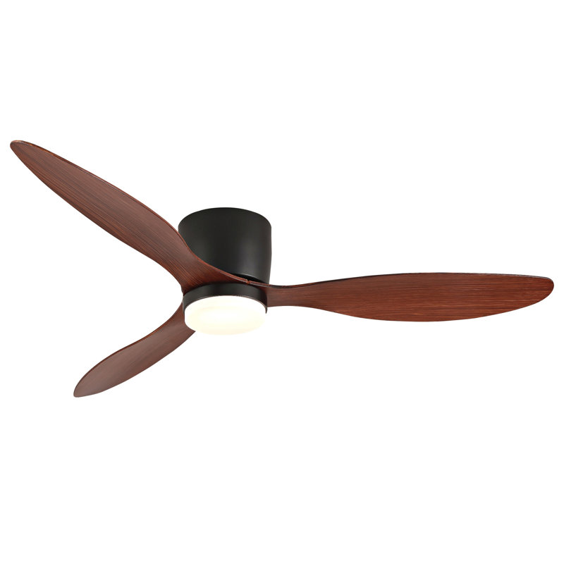 52 Inch Ceiling Fans With Lights, Flush Mount Low Profile, 3 Abs Blades Ceiling Fan With Light And Remote, 6-Speed, Reversible Dc Motor, Noiseless, For Bedroom, Indoor/Outdoor, Black+Walnut