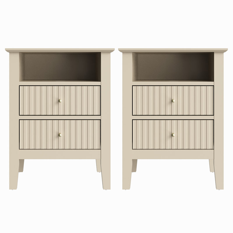 Philomena 2 Drawer Nightstand, Beige without charge station