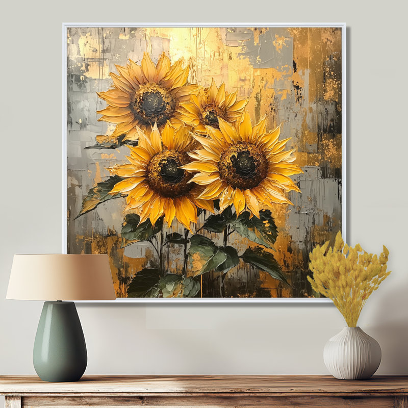 Doru Sunflowers Abstract Shapes Pure Form - Art mural tournesols, Impression encadrée flottante, H 16 po x l 16 po, Blanc