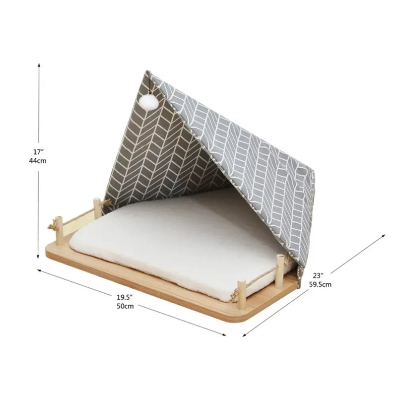 Medium Gray Canvas and Laminate Wood Tent Pet Bed