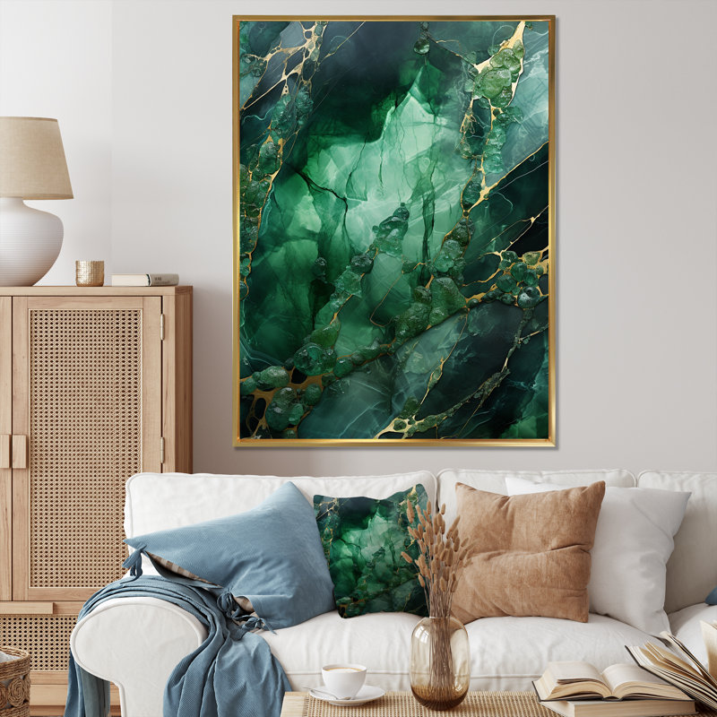 «Green Crystal Geode Fusion» sur impression sur toile, H 20 po x l 12 po x P 1 po, Cadre flottant doré