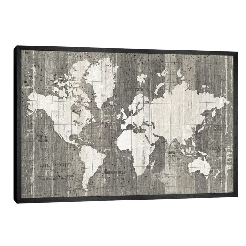 Old World Map by Wild Apple Portfolio - Print on Canvas, 152.5 cm H x 101.5 cm W, Black Framed