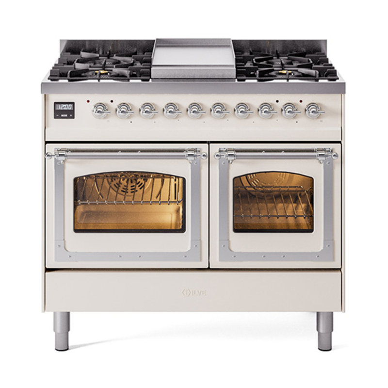ILVE Nostalgie II Series Noblesse 40 inch Dual Fuel Range with 6 Sealed Burners, Griddle (Glass Door), Liquid Propane