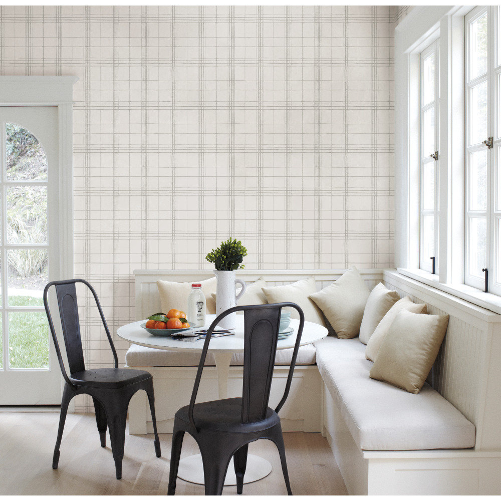 Ashling Plaid Wallpaper, Linen/White