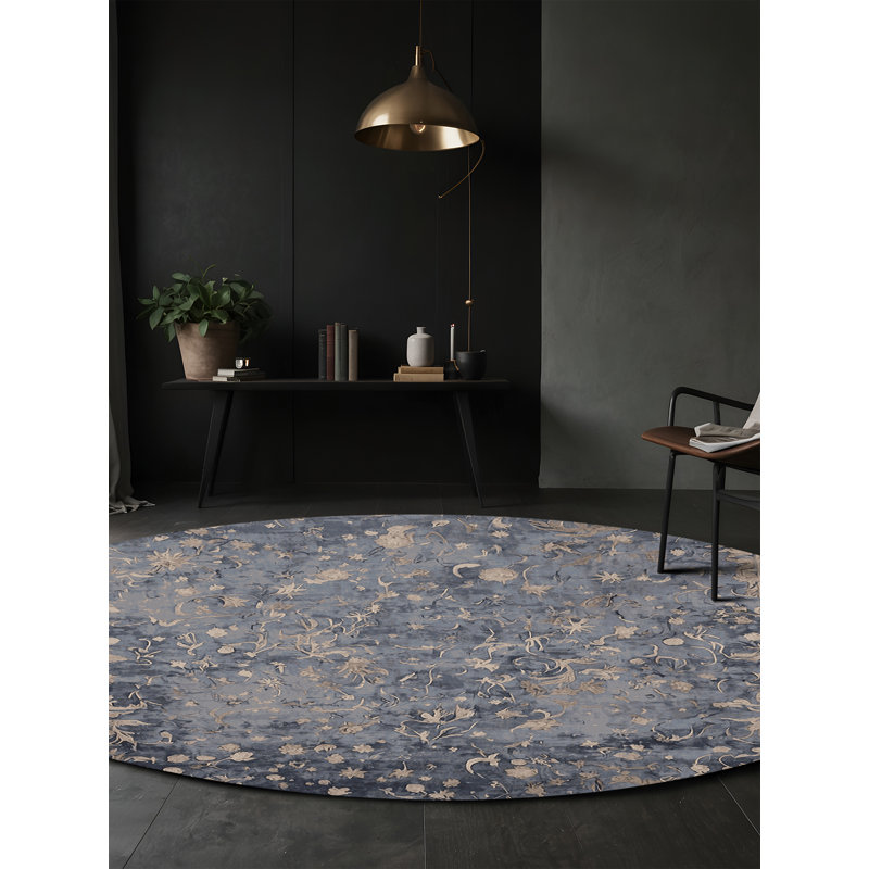 Machine Washable Gray Area Rug, Round 3'