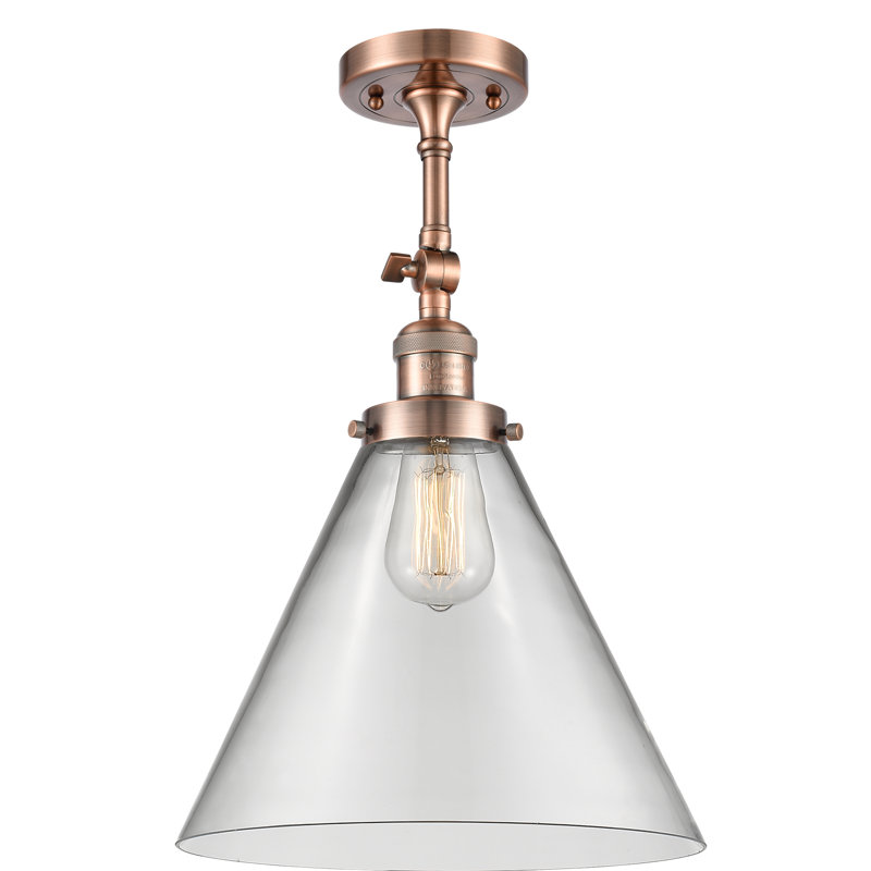 Tenny Glass Semi Flush Mount, No Bulb Included, Clear, Antique Copper