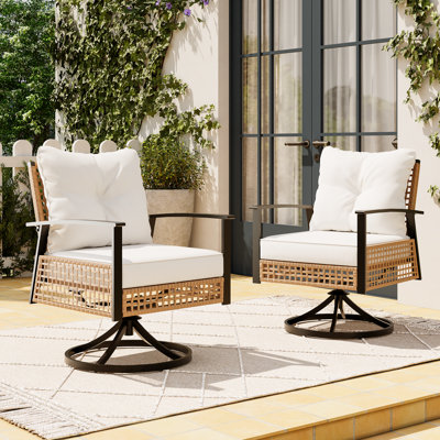 Wicker Swivel Patio Chair with Cushions