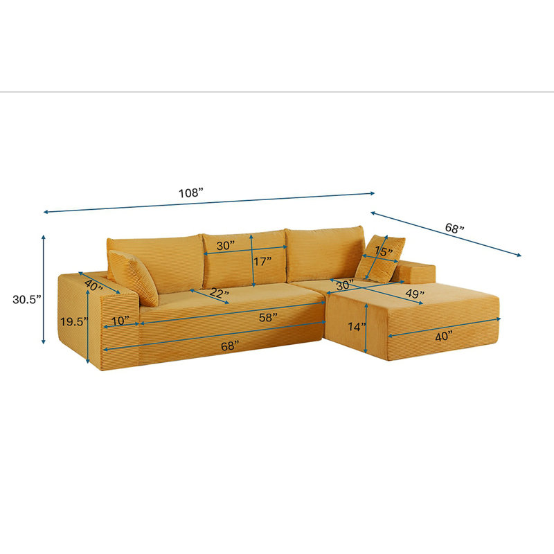 Boneless Compression 2 Piece Corduroy L Shaped Sectional Couches, Dark Green Polyester, Left Hand Facing