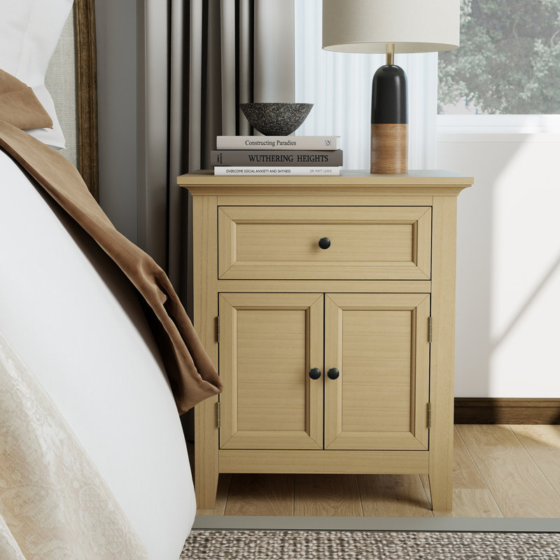Table de chevet, table de bout en bois massif avec tiroir et porte, table d'appoint classique et intemporelle pour la chambre à coucher, le salon ou les bureaux à domicile