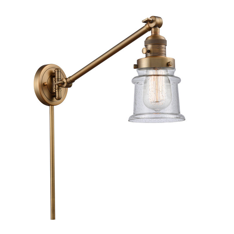 Bras articulé à 1 lumière à intensité variable Alaric, Ampoule DEL rétro de 3,5 watts, Grainé, Laiton brossé