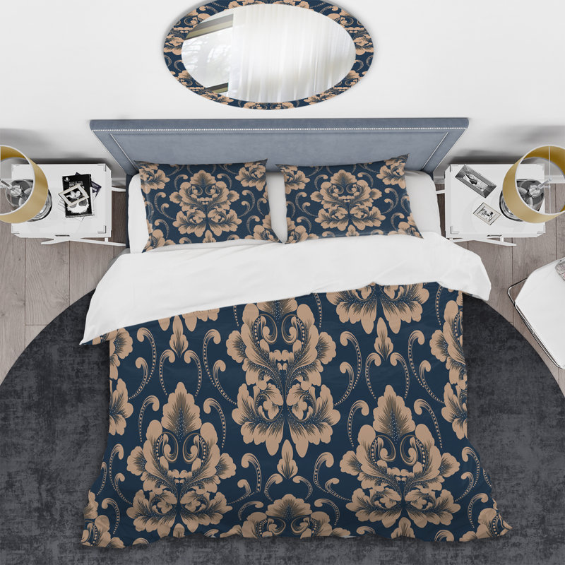 Brown Damask - Abstract Duvet Cover Set - Microfiber Polyester