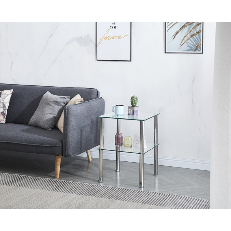 2-Piece Clear Side Table, 2-Tier Space End Table