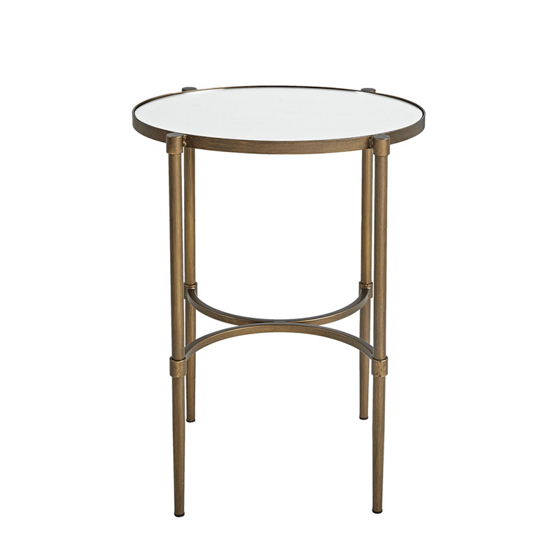 Table d'appoint ovale avec plateau en verre trempé et base en métal bronze antique