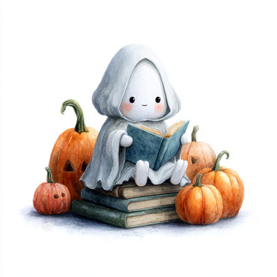 «Storytime Ghost with Pumpkins», art mural sur toile