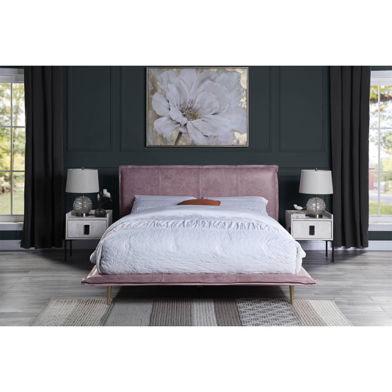 Lit plateforme en tissu d'ameublement, Très grand, Rose