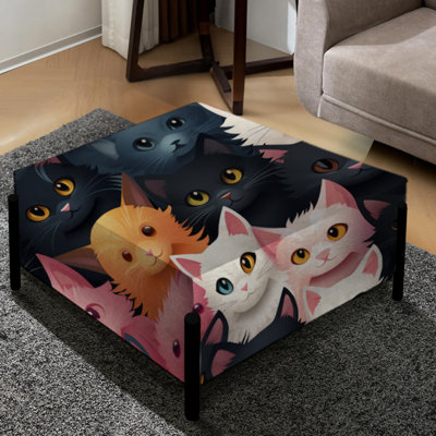 Denney Carlo Pink And Blue Cat Pattern For Kids - Animal Print Large Square Ottoman