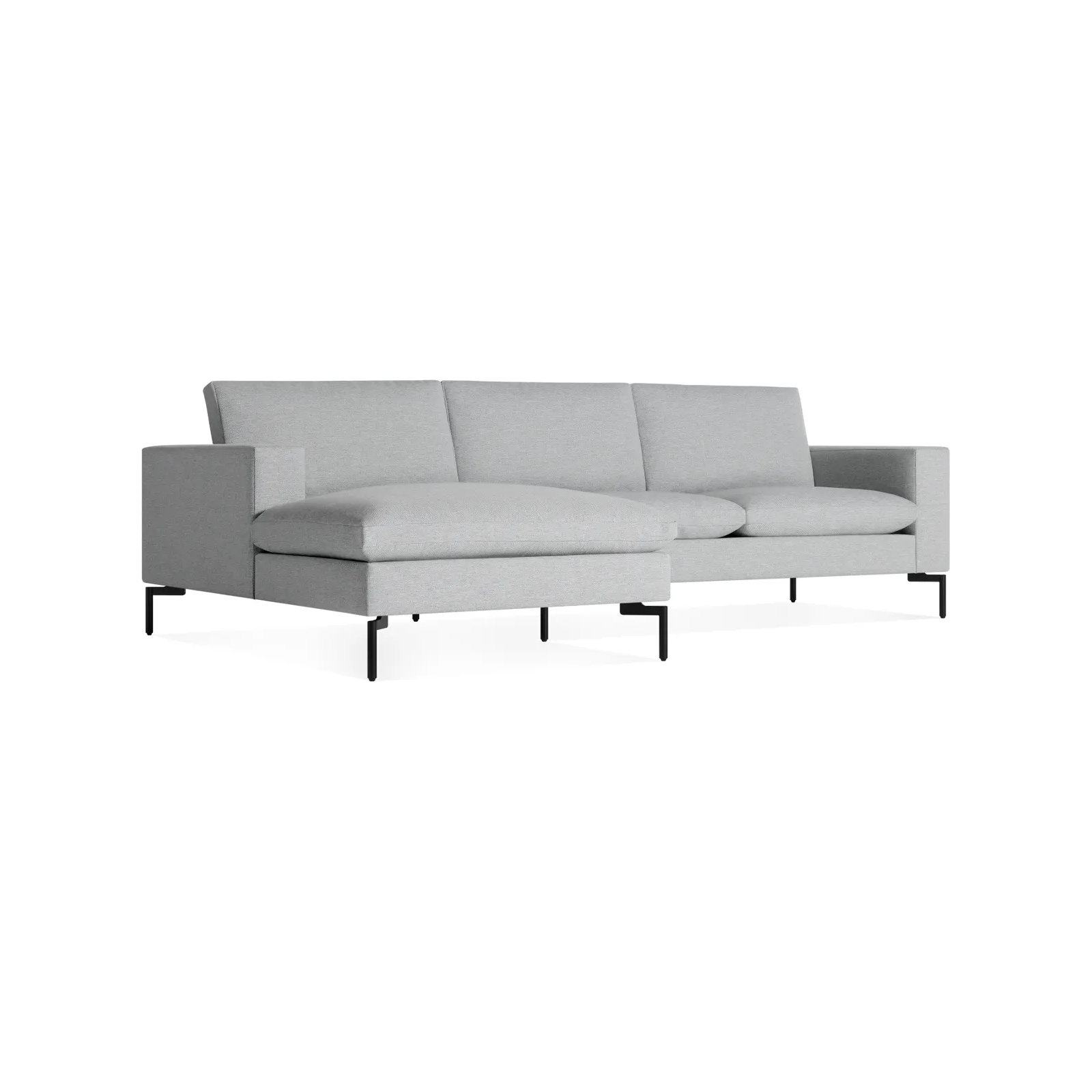 New Standard Upholstered Chaise L-Sectional, Left Hand Facing, Black, Maharam Mode/Intaglio 100% Polyester