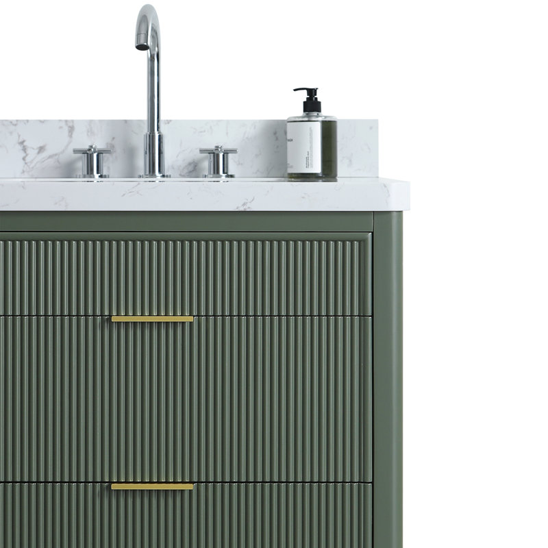 Meuble-lavabo autoportant avec comptoir en marbre artificiel et lavabo, Vert, 30"