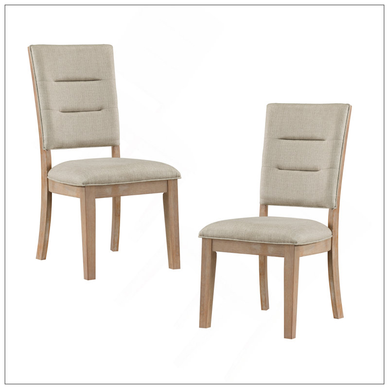 Ensemble de 2 chaises de salle à manger à finition chêne clair, tissu beige rembourré, design rustique à échelle pour les cuisines modernes