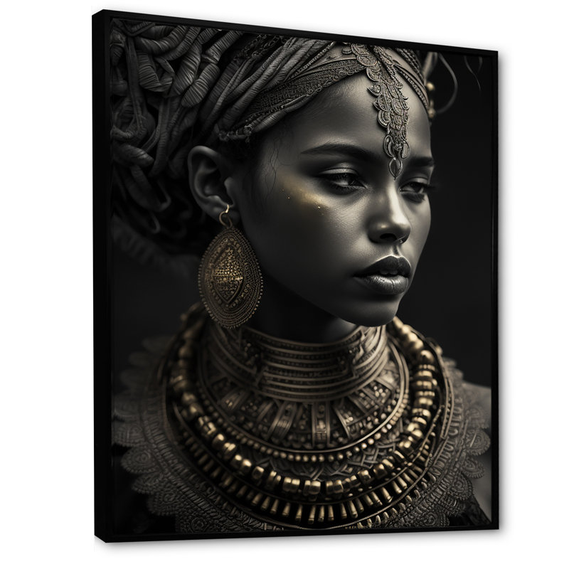 Cronan, reine afro-américaine avec bijoux traditionnels, impression sur toile, H 44 po x l 34 po x P 1,5 po