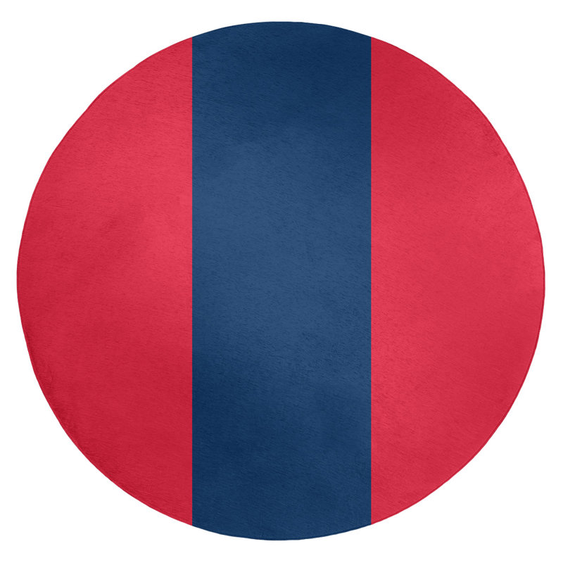 Tapis rayé rouge / bleu marine, Rond 5 pi