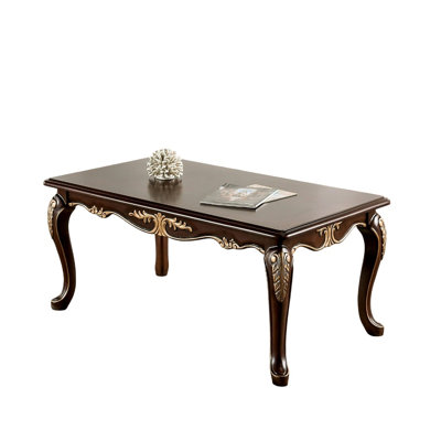 Traditional Solid Wood Rectangle Coffee Table with Carved Details in Tobacco Finish - 48 Inch Wide