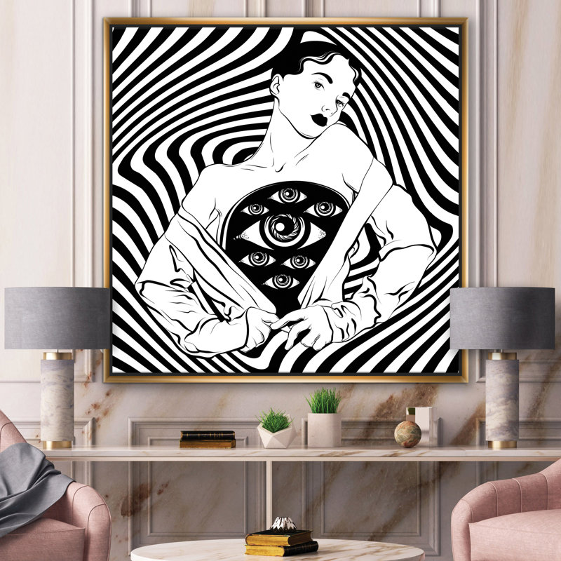 «Empowered Cosmic Women Geometric Goddess Series», impression sur toile, H 46 po x l 46 po x P 1,5 po, Toile encadrée d'or