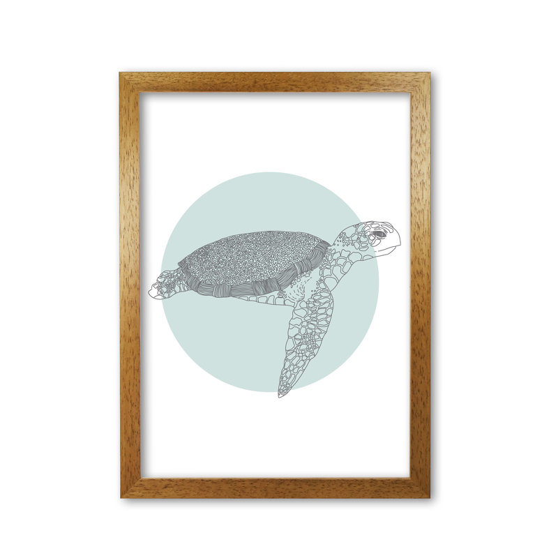 Marine Animals Turtle - Print, Honey Oak Frame, 42 cm H x 30 cm W x 5 cm D